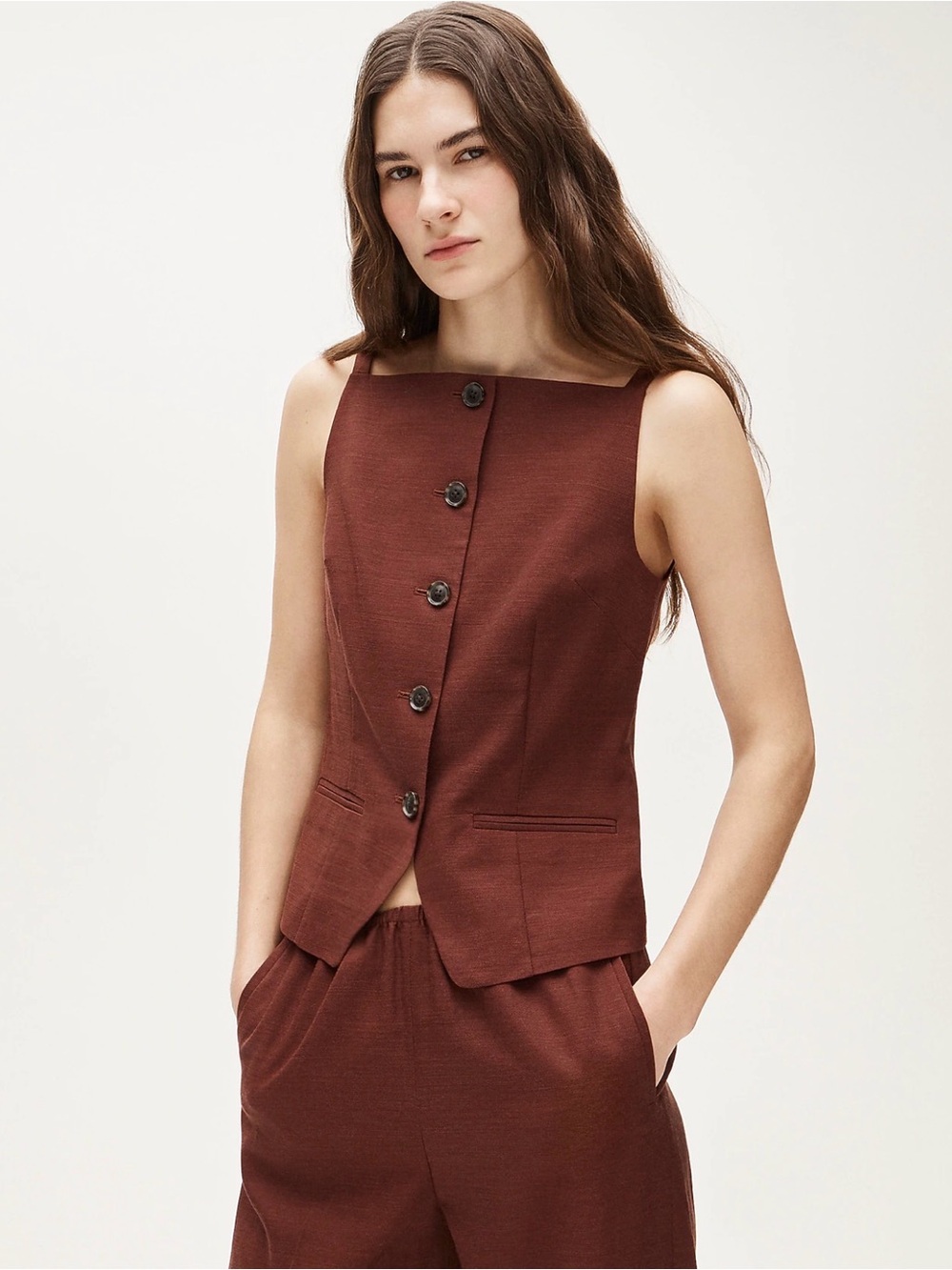 J.Crew Button-Up Cutaway Tank Top Gramercy Linen Blend Fresh Cacao